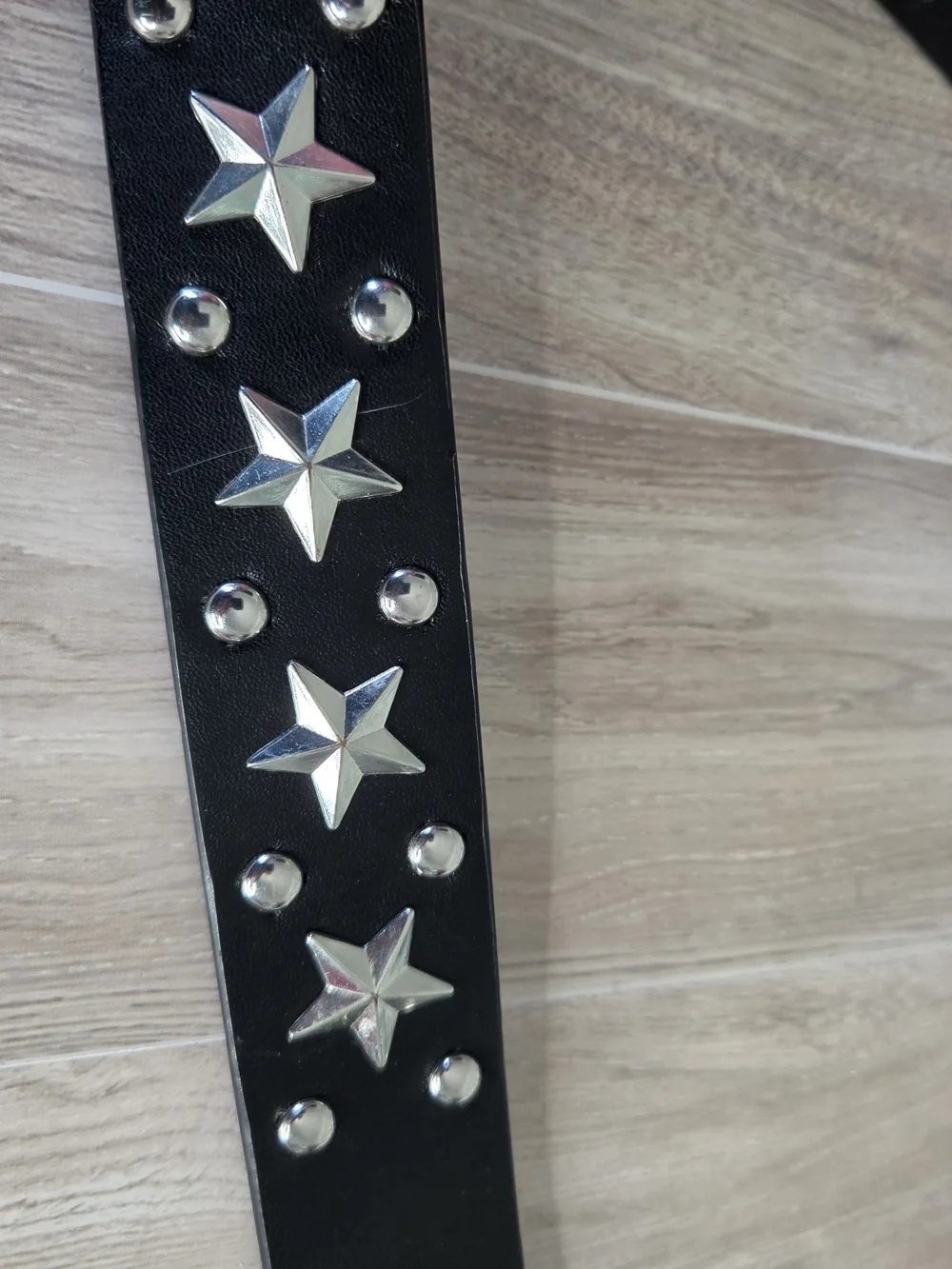 Y2K Black Faux Leather Star Studded Belt Silver Grommet Roller Buckle Punk